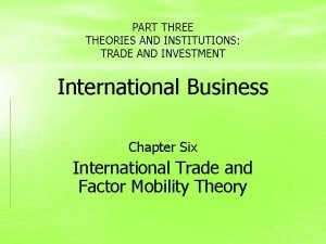 PART THREE THEORIES AND INSTITUTIONS TRADE AND INVESTMENT