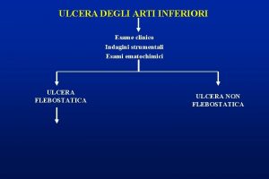 ULCERA DEGLI ARTI INFERIORI Esame clinico Indagini strumentali