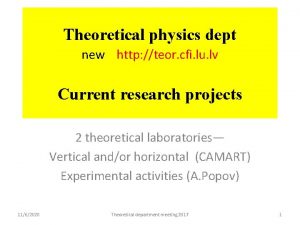 Theoretical physics dept new http teor cfi lu