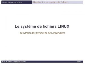Linux Guide de survie Chapitre 2 Le systme