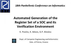 18 th Panhellenic Conference on Informatics Automated Generation