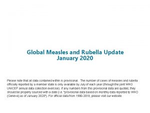 Global Measles and Rubella Update January 2020 Please
