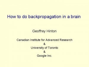 Geoffrey hinton backpropagation