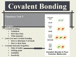 Covalent Bonding Chemistry Unit 5 Targets Covalent Bonding