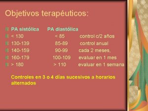 Objetivos teraputicos PA sistlica 130 139 140 159