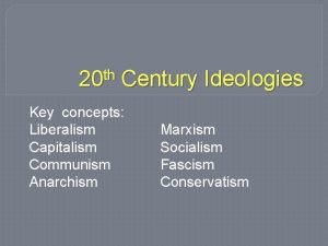 th 20 Century Ideologies Key concepts Liberalism Capitalism