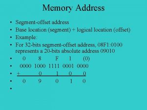 Memory Address Segmentoffset address Base location segment logical