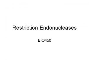 Restriction Endonucleases BIO 450 Restriction Enzymes Enzymatic Activity