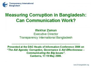 Transparency International Bangladesh Measuring Corruption in Bangladesh Can