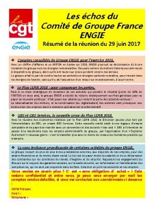 Les chos du Comit de Groupe France ENGIE