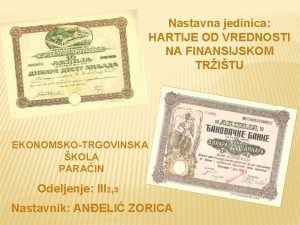 Nastavna jedinica HARTIJE OD VREDNOSTI NA FINANSIJSKOM TRITU