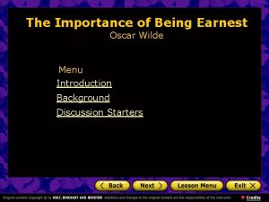 The Importance of Being Earnest Oscar Wilde Menu