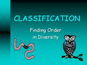 CLASSIFICATION Finding Order in Diversity Kingdom Phylum Class