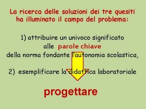 La ricerca delle soluzioni dei tre quesiti ha