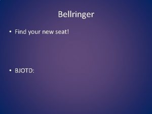 Bellringer Find your new seat BJOTD Objectives Students