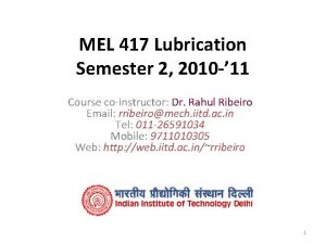 MEL 417 Lubrication Semester 2 2010 11 Course