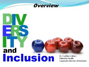 DIV ERS ITY and Overview Inclusion Dr Cynthia