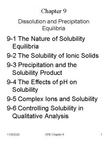 Chapter 9 Dissolution and Precipitation Equilibria 9 1
