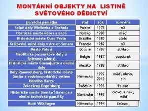 MONTNN OBJEKTY NA LISTIN SVTOVHO DDICTV Hornick pamtka