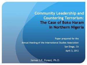 Community Leadership and Countering Terrorism The Case of