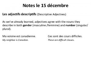 Les adjectifs descriptifs