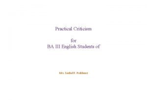 Practical criticism solved examples Practical criticism solved examples