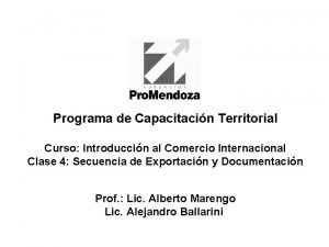 Programa de Capacitacin Territorial Curso Introduccin al Comercio