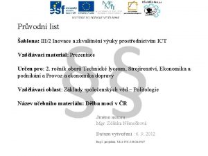 Prvodn list ablona III2 Inovace a zkvalitnn vuky