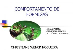 COMPORTAMENTO DE FORMIGAS VIDA ARTIFICIAL OTIMIZAO ATRAVS DE