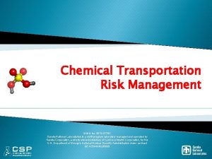 Chemical Transportation Risk Management SAND No 2012 2778