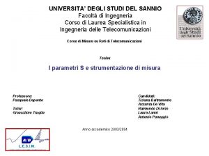 UNIVERSITA DEGLI STUDI DEL SANNIO Facolt di Ingegneria