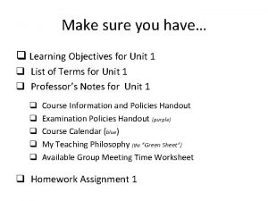 Make sure you have q Learning Objectives for