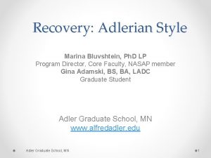 Recovery Adlerian Style Marina Bluvshtein Ph D LP