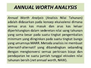 Annual worth analysis adalah Annual worth analysis adalah