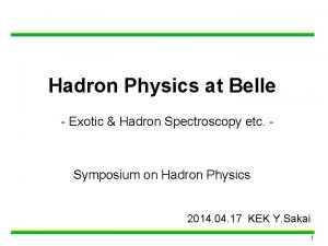 Hadron Physics at Belle Exotic Hadron Spectroscopy etc Hadron Physics at Belle Exotic Hadron Spectroscopy etc