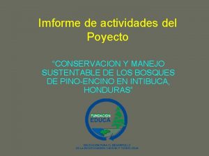 Imforme de actividades del Poyecto CONSERVACION Y MANEJO