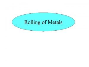 Rolling of Metals Introduction This chapter describes Flat