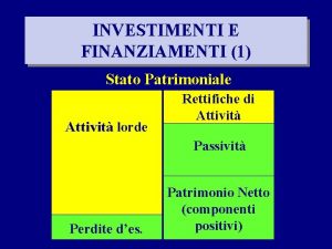 INVESTIMENTI E FINANZIAMENTI 1 Stato Patrimoniale Attivit lorde