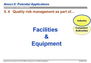 Annex II Potential Applications ICH Q 9 QUALITY