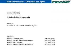 Direito Empresarial Comandita por Aes Gesto Tributria Trabalho