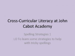 CrossCurricular Literacy at John Cabot Academy Spelling Strategies