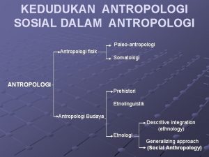 KEDUDUKAN ANTROPOLOGI SOSIAL DALAM ANTROPOLOGI Paleoantropologi Antropologi fisik