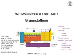MEF 1000 Materialer og energi Kap 4 Grunnstoffene