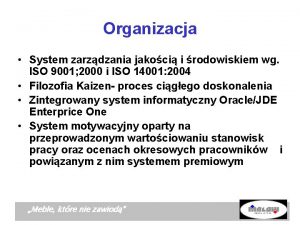 Organizacja System zarzdzania jakoci i rodowiskiem wg ISO