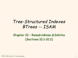 TreeStructured Indexes BTrees ISAM Chapter 10 Ramakrishnan Gehrke