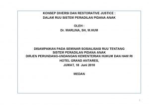 KONSEP DIVERSI DAN RESTORATIVE JUSTICE DALAM RUU SISTEM