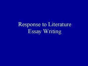 Response to Literature Essay Writing Intro Paragraph with
