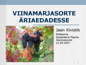 VIINAMARJASORTE RIAEDADESSE Jaan Kivistik Ettekanne ppepeval Rpina Aianduskoolis