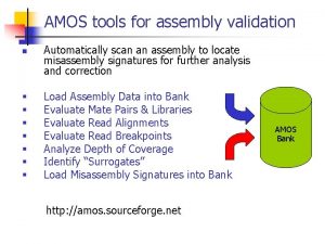 AMOS tools for assembly validation n Automatically scan