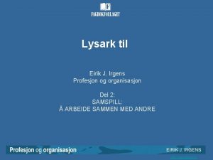 Lysark til Eirik J Irgens Profesjon og organisasjon